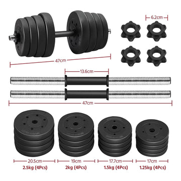 Haltères 2x15kg kit d'haltères réglables 16 plaques home training musclation paire d'haltères en métal noir poignée antidérapante